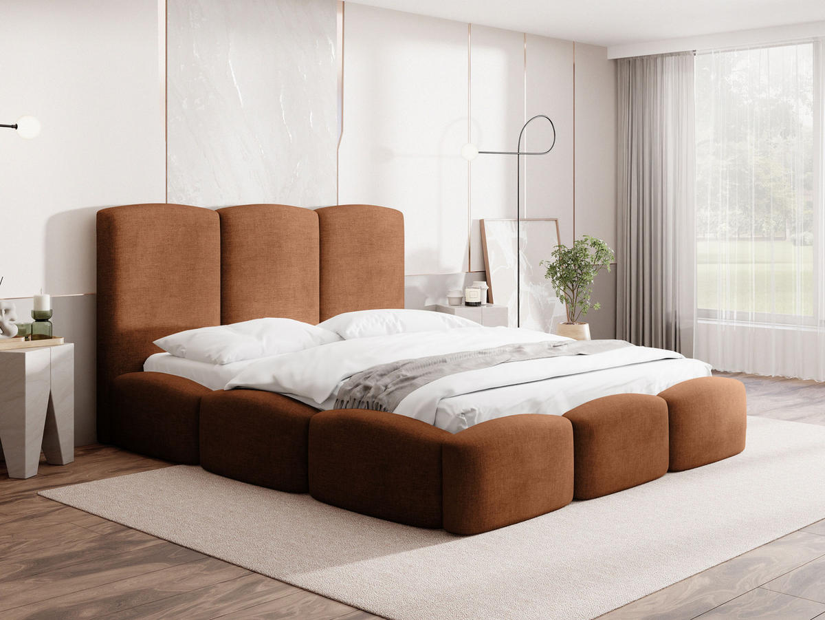 POLSTERBETT Harmony mit Bettkasten & Lattenrost in Terrakotta Chenille 140 x 200 cm - Birkefarben/Terracotta, Holzwerkstoff/Kunststoff (140/200cm) - WFL GROUP