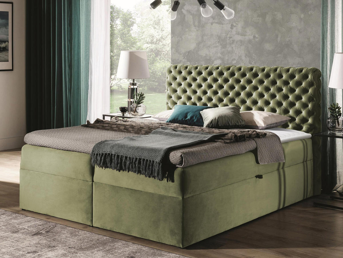 BOXBETT Chesterfield - Hellgrün, Holz (200/200cm) - MIRJAN24