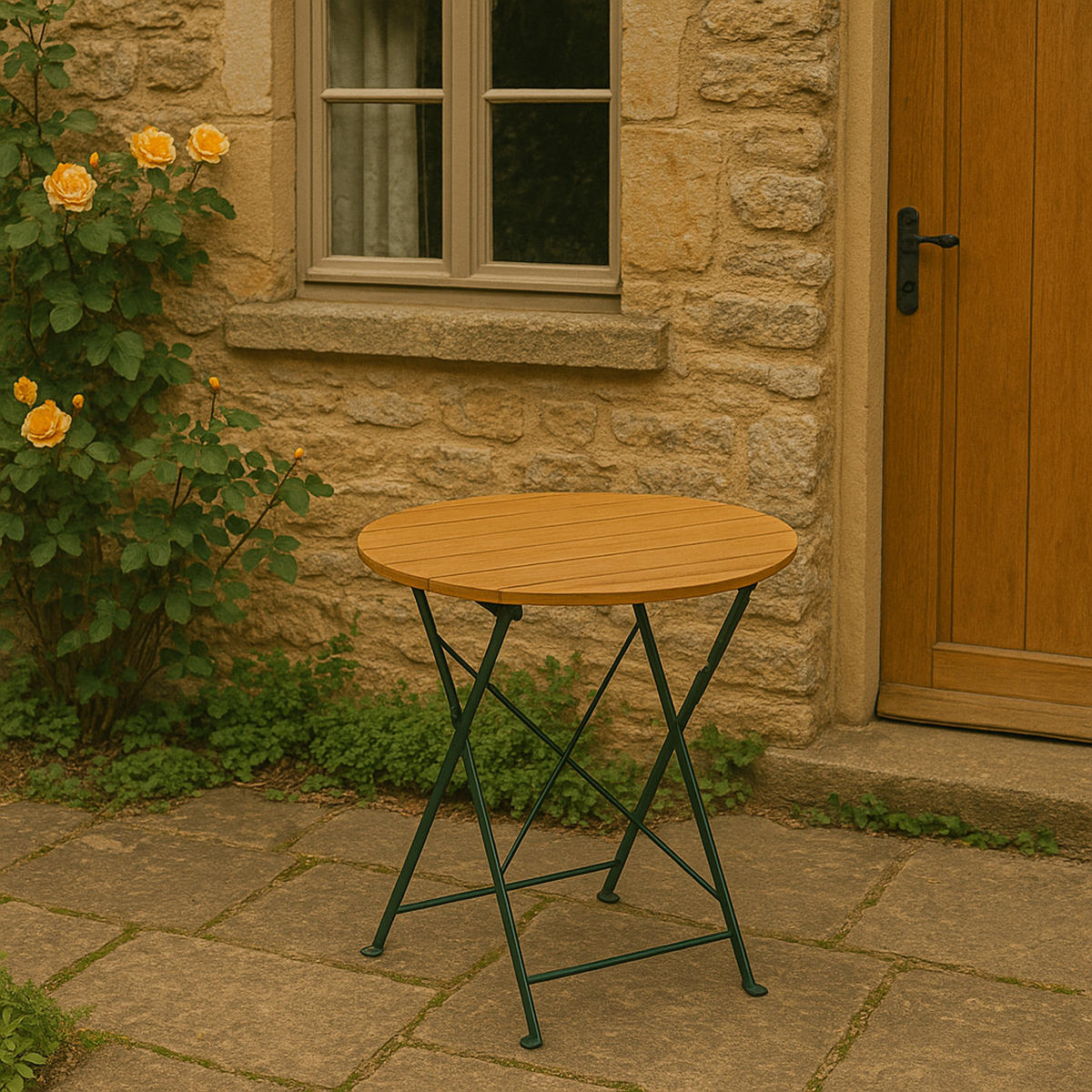 KLAPPTISCH Bad Belzig aus Robinienholz 77 cm rund, Stahlgestell Grün - Braun, Holz (77/77/72cm) - TPFGarden