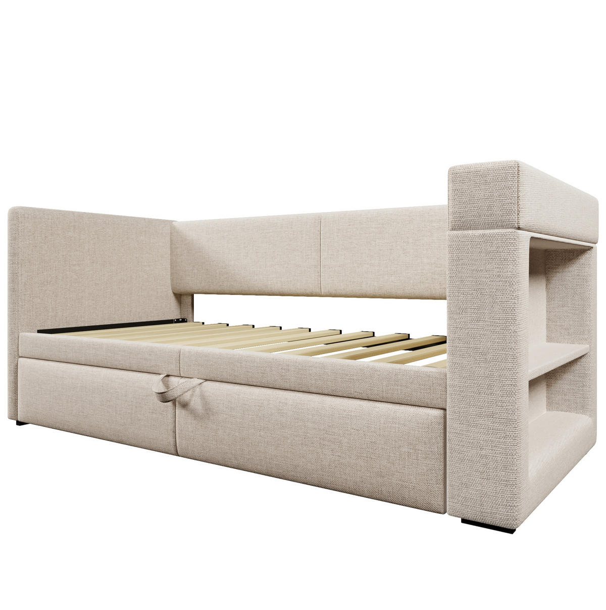 POLSTERBETT aus Baumwoll-Leinen 90x200 cm in Beige mit Ausziehbett & Ladestation - Beige, Textil (90/200cm) - Modfu