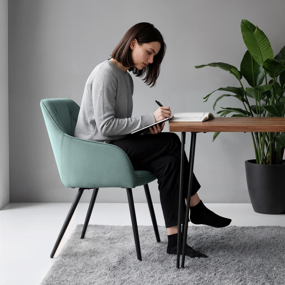 ČALÚNENÉ STOLIČKY 4-dielna sada, kovové nohy tyrkysová, čierna 54,5/82,5/58 - čierna/tyrkysová, textil (55/83/50cm) - RAUMHIRSCH FURNITURE
