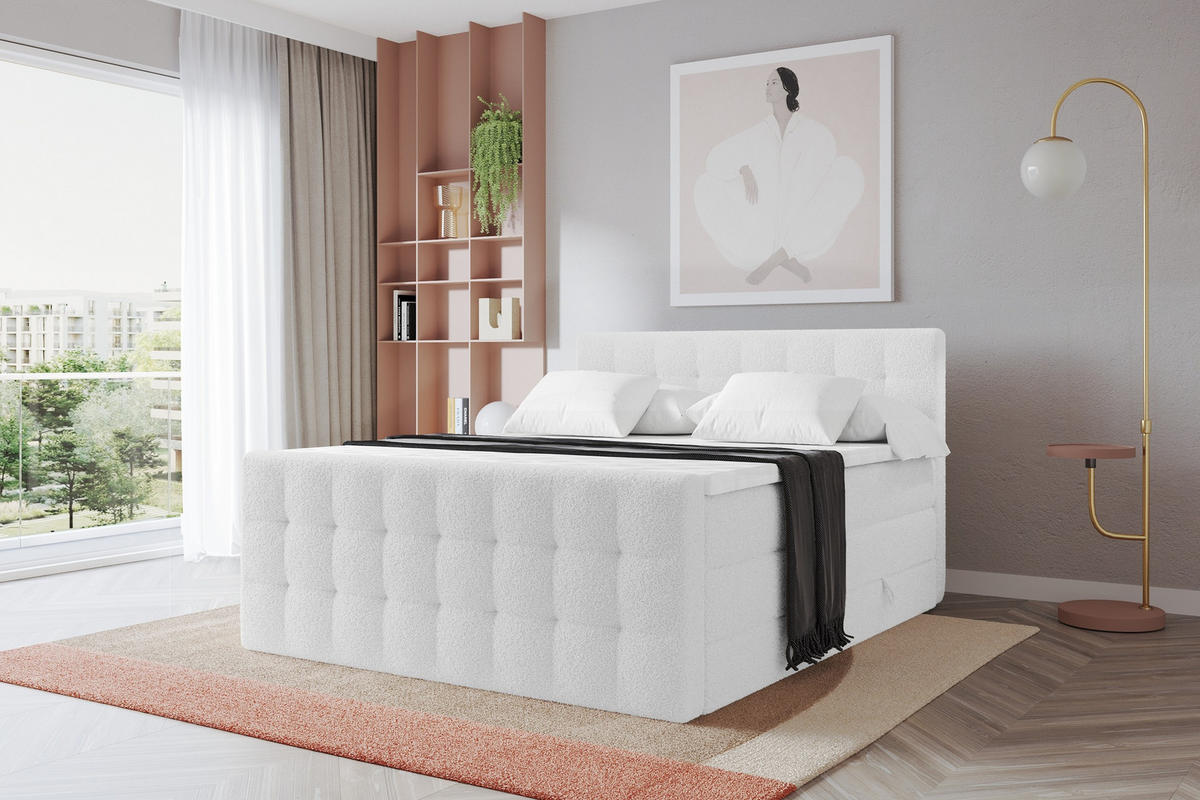 BOXSPRINGOVÁ POSTEL s matrací H3/H4 - IGAN-Z KING - 120x200 cm Bílá - bílá, kompozitní dřevo (123/200cm) - ALTDECOR