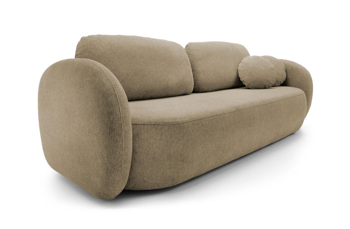 SOFA OLIO Mit Schlaffunktion Und Bettkasten, Bonell-Taschenfederung, Aragon-Stoff, lose Rückenkissen, freistehend, 238x101x86 cm Cappuccino - Cappuccino, Holz/Textil (238/86/101cm) - DomoHome