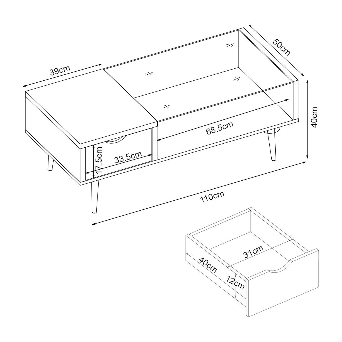 COUCHTISCH Markaryd 110/50/40 cm - Walnussfarben, Glas/Holzwerkstoff (50/110/40cm) - [en.casa]