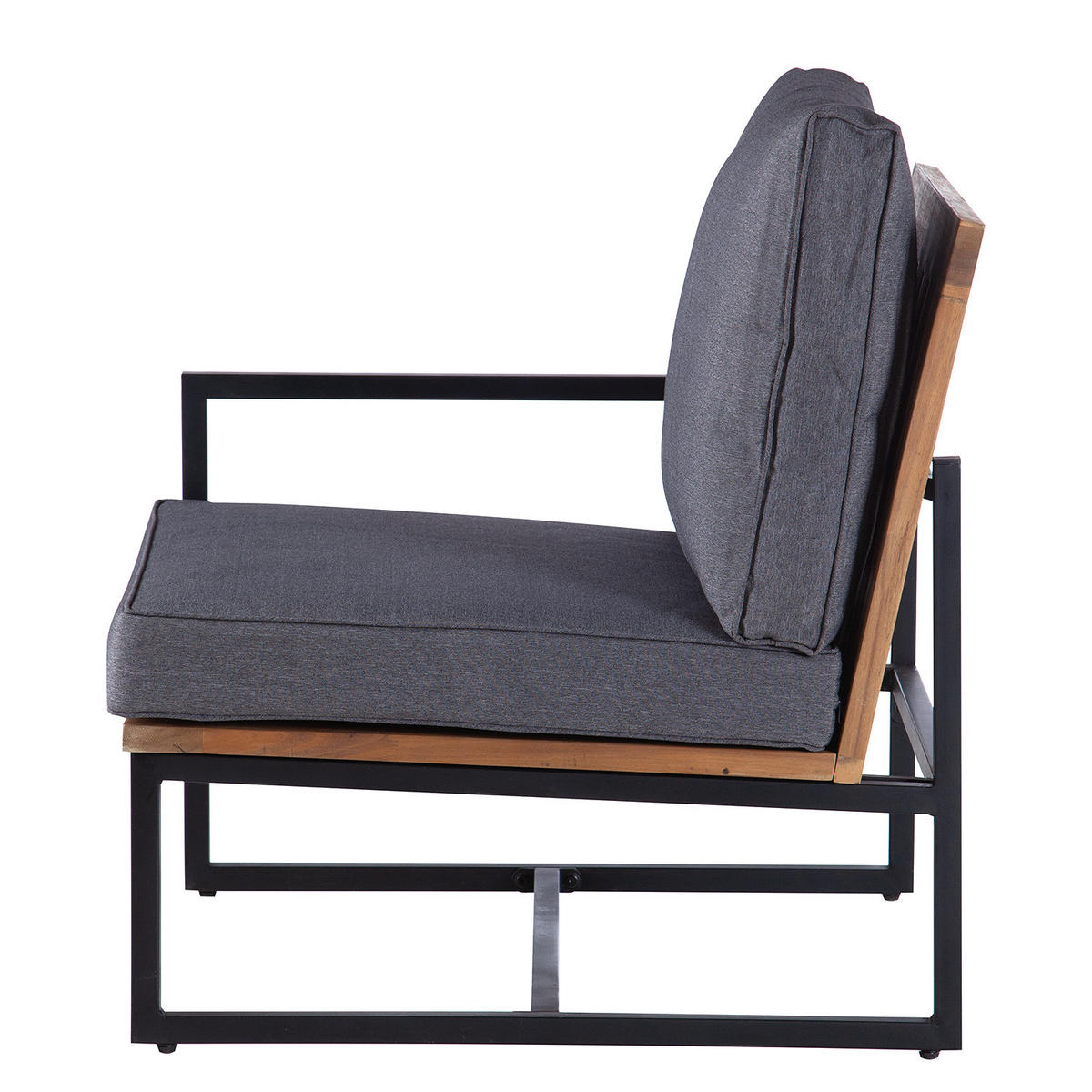 LOUNGEECKE - Polyester / Akazie massiv - Grau / Braun - Braun/Grau, Holz/Textil (68/79/74cm) - home24