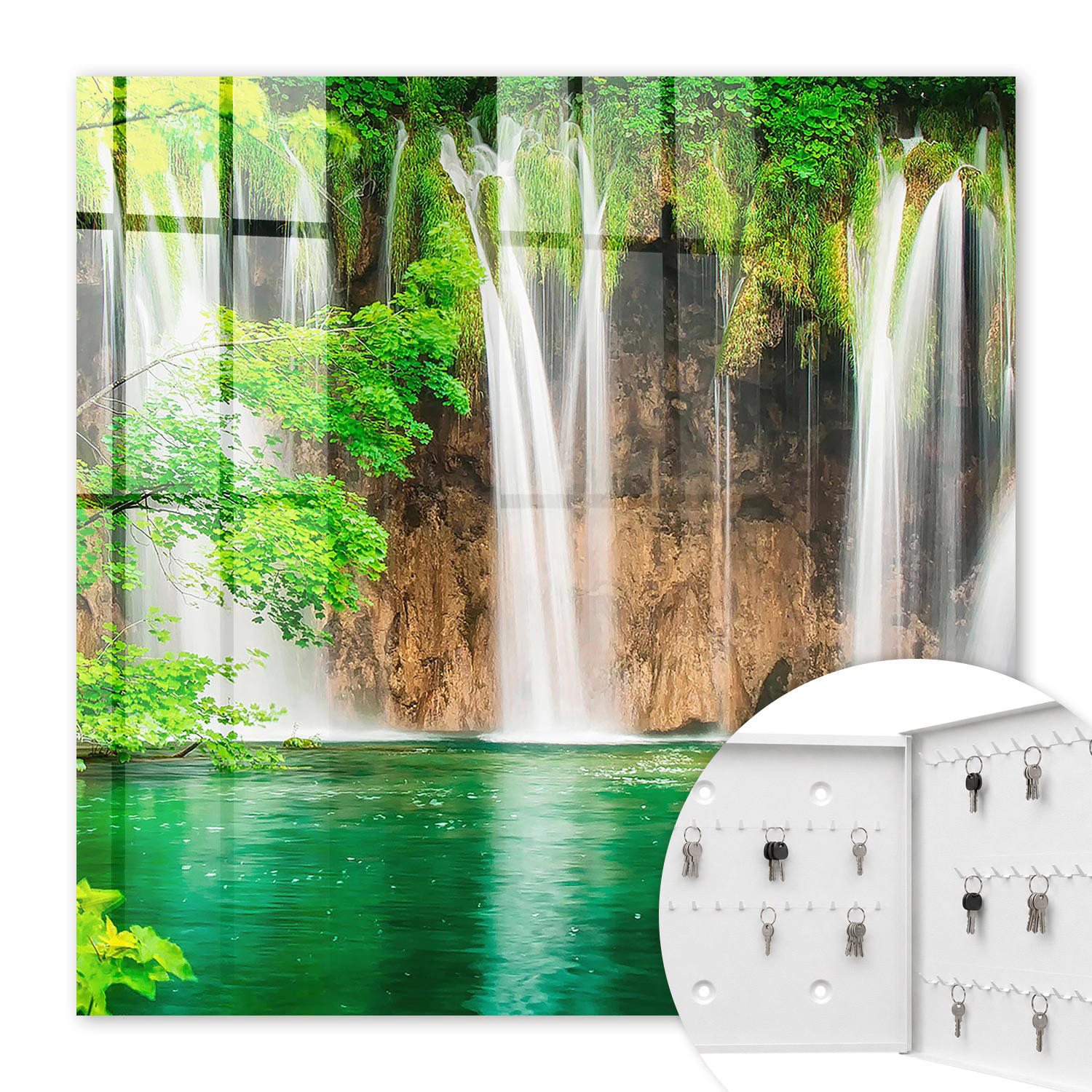 SCHLÜSSELBOX Weiß 30x30 cm – Türöffnung nach rechts - Grüner Wasserfall - Grün, Metall (30/30/5cm) - TULUP