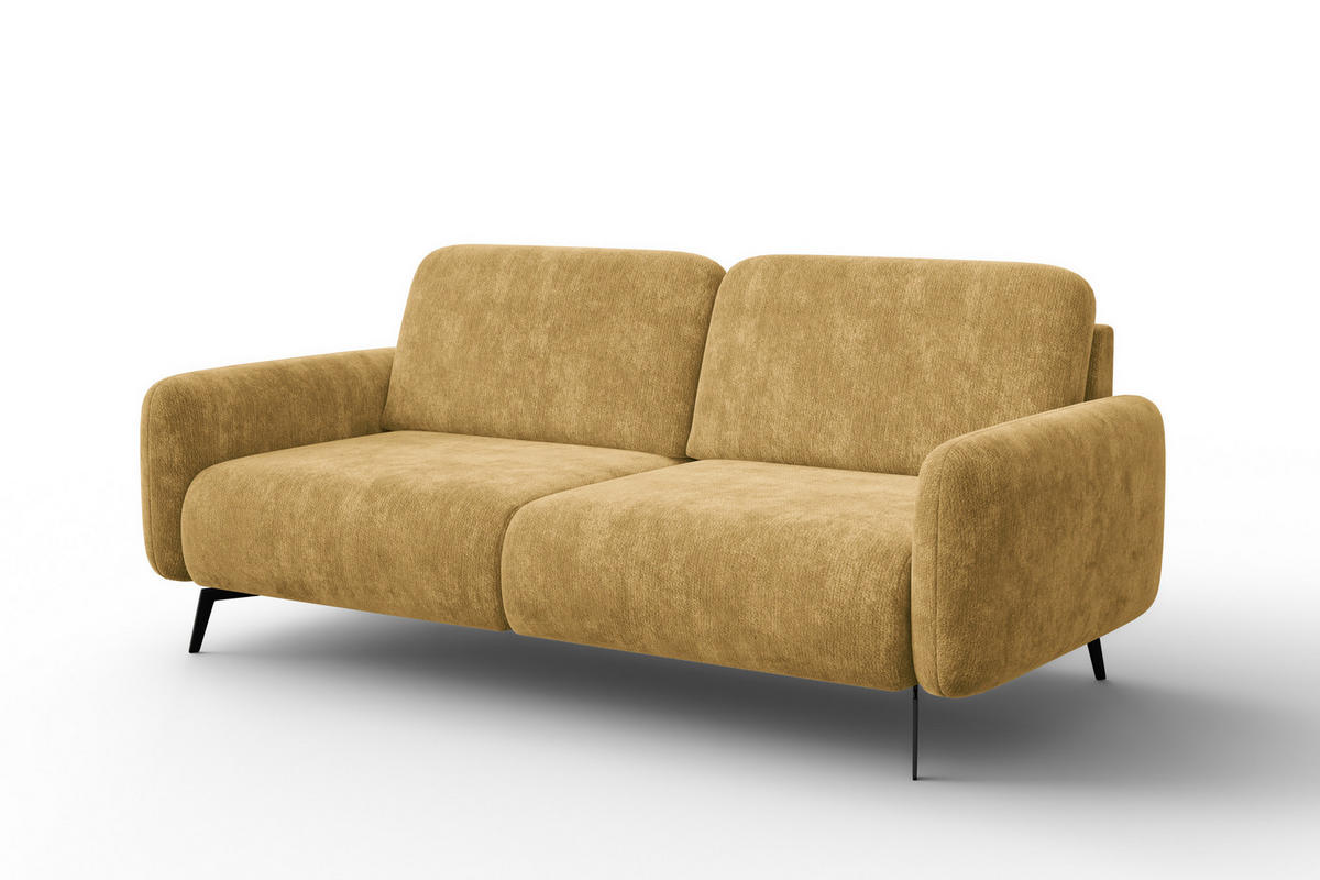 SOFA FEBE 3-Sitzer, safranfarbener Chenille-Stoff - Gelb/Schwarz, Holz/Textil (190/82/96cm) - Wozimo