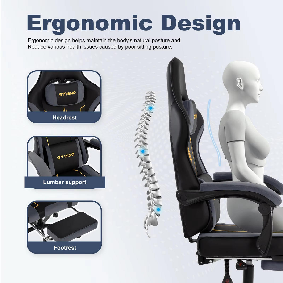 GAMINGSTUHL Racing mit Fußstütze Ergonomisch 130 kg Grau - Grau, Metall (52/133/45cm) - Kaket