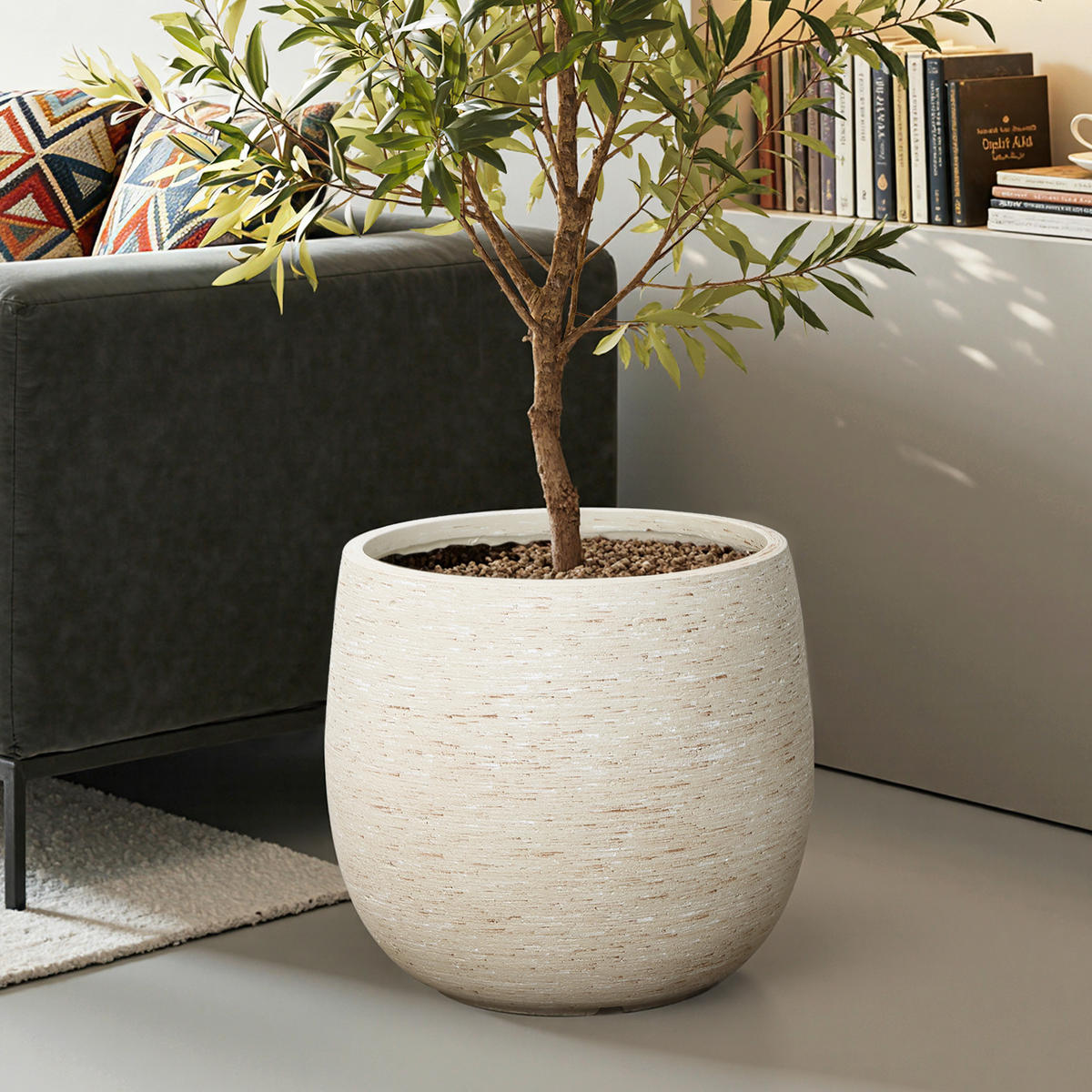 BLUMENTOPF Groß, Rund Übertöpfe 35 cm Durchmesser (Weiβ, 35x32cm) - Weiß, Naturmaterialien (31.8cm)