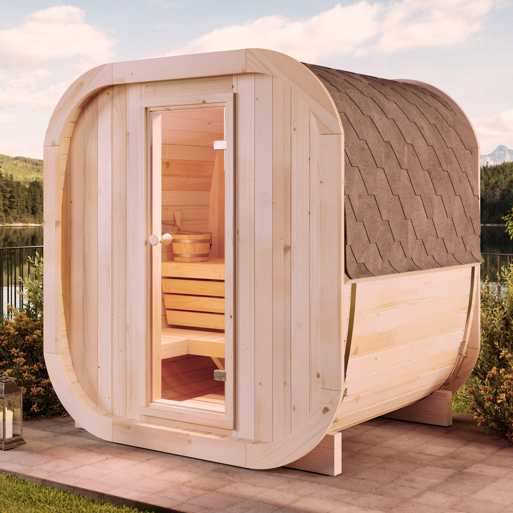 FinnTherm Fasssauna Natur 210x214x166 cm
