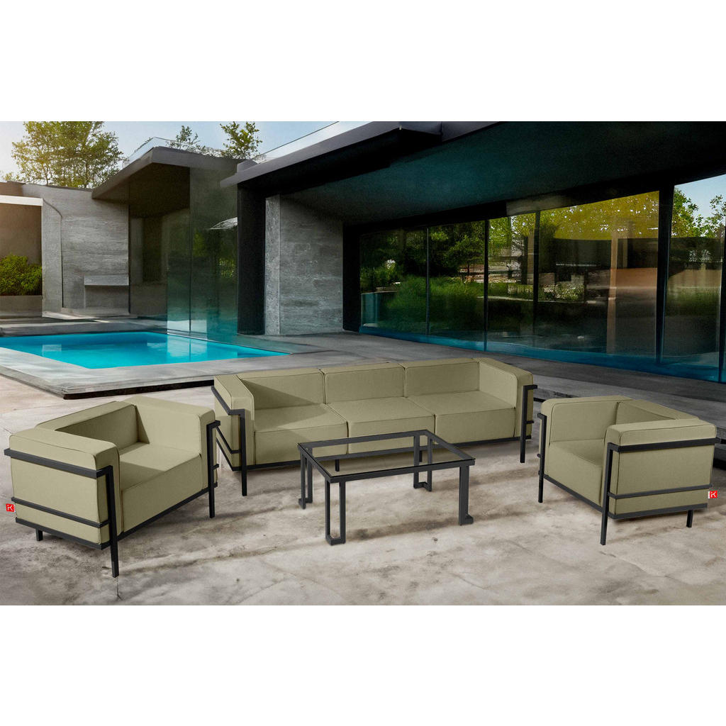 Thumbnail - Konsimo® Gartenlounge-Set, Dunkelgrau, Creme, Metall, Textil, 4, 5-Sitzer, Füllung: Schaumstoff, rechteckig, Hergestellt...