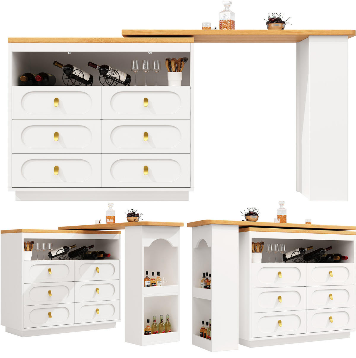 BARTISCH aus MDF, ausziehbar 137-203/39/90 cm mit 360° Drehfunktion & 6 Schubladen, Weiß - Weiß, Holzwerkstoff (39/90/137cm) - Redom