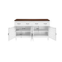SIDEBOARD aus Spanplatte und Massivholz 150x40x93 cm Weiß mit 4 Türen, 2 Schubladen, verstellbaren Einlegeböden und Vintage-Front - Weiß, Holzwerkstoff (150/90.3/40cm) - Modfu