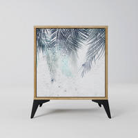 SIDEBOARD PALM VEIL, Eichefarben, 57,5x42x70,5 cm, Schwarze Metall-Sternfüße - Eichefarben/Multicolor, Holzwerkstoff/Metall (57.5/70.5/42cm) - SpaceRebels