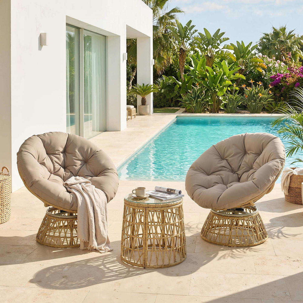 GARTENMÖBEL Set, PE Rattan, Kaffee - Dunkelbraun, Kunststoff - Outsunny