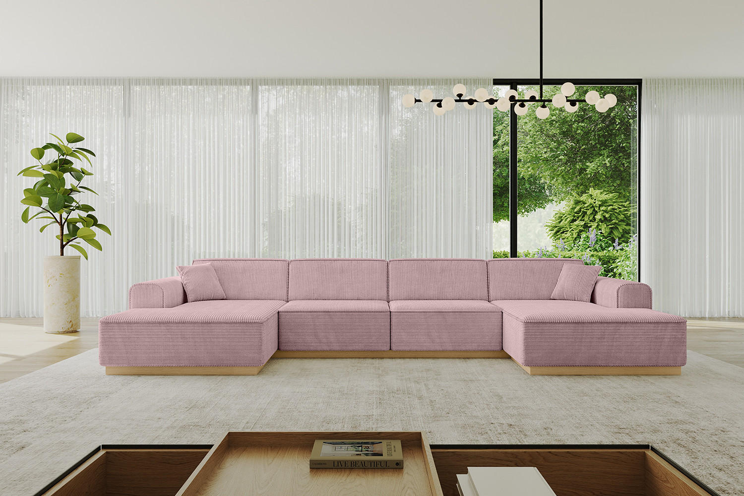 WOHNLANDSCHAFT IREA-U2-v2 - 382x165x81 cm Rosa - Rosa, Holzwerkstoff/Textil (382/81/165cm) - ALTDECOR