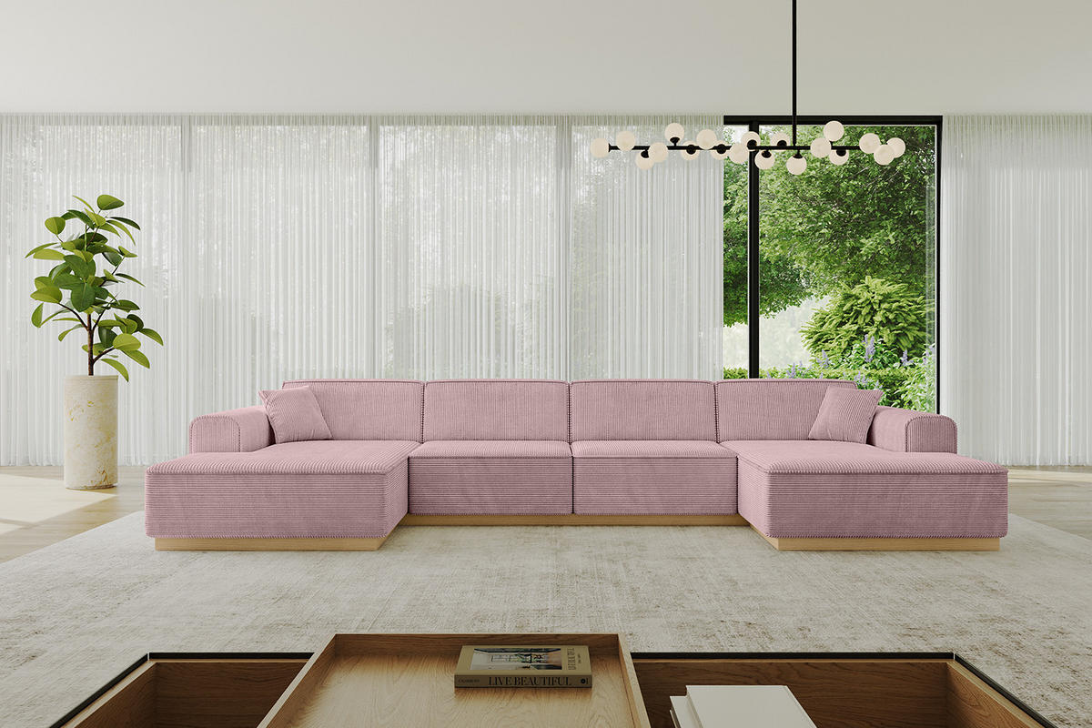 WOHNLANDSCHAFT IREA-U2-v2 - 382x165x81 cm Rosa - Rosa, Holzwerkstoff/Textil (382/81/165cm) - ALTDECOR