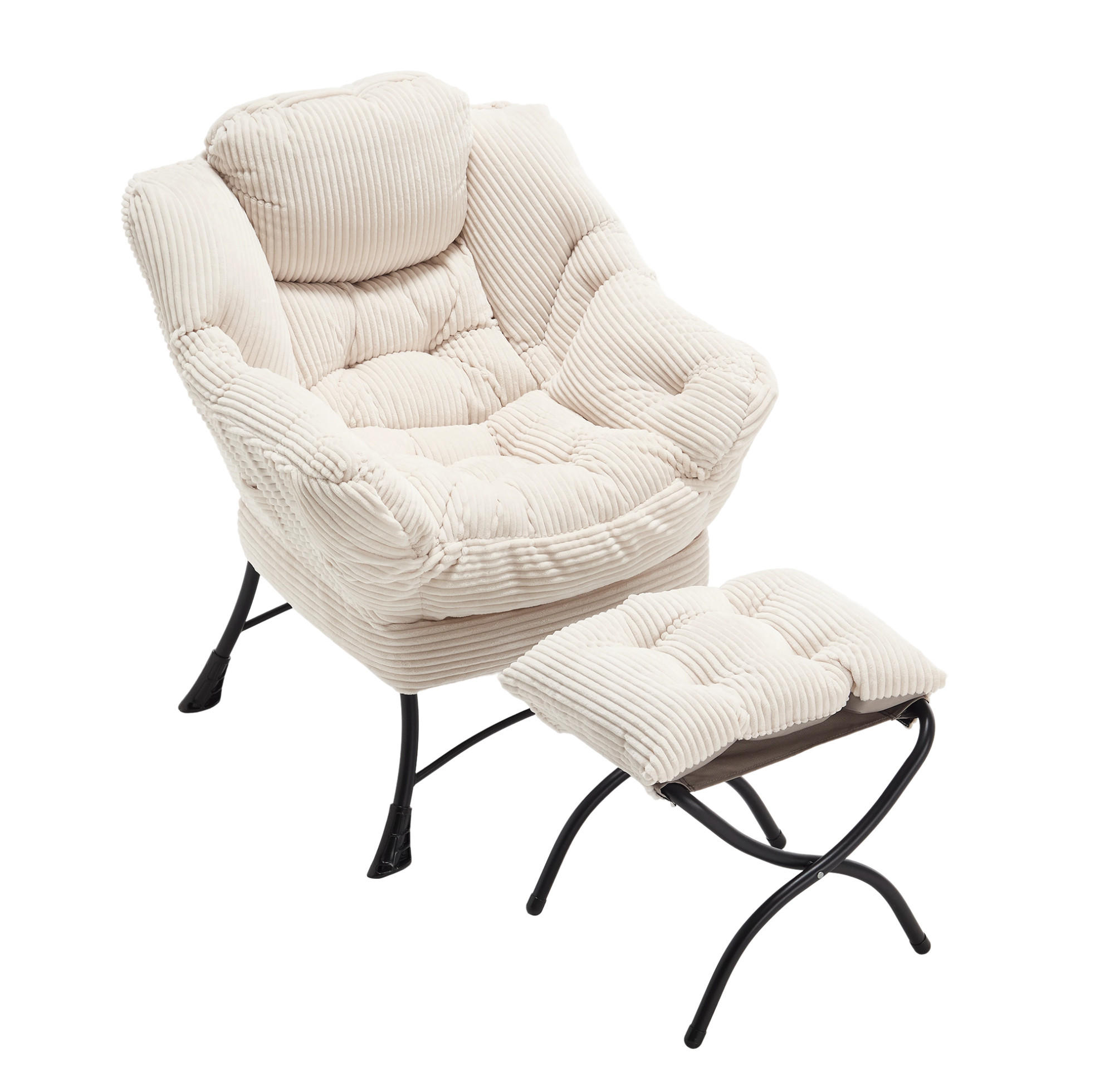 SESSELSET 69,9/64/95 cm in Weiß mit Hocker und Seitentasche - Weiß, Textil (69.9/95/64cm) - Flora Grace