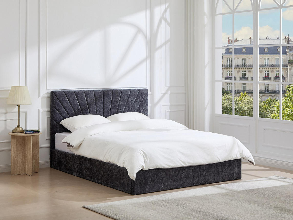 BETT mit Bettkasten - 2 Personen - Stoff - Anthrazitgrau - - Anthrazit, Textil (160/200cm) - Vente-Unique