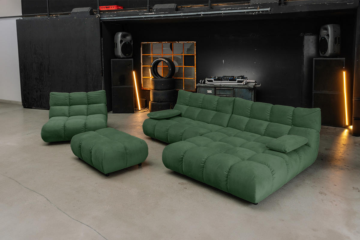 SITZGRUPPE VIVIEN 3ER SET Smaragdgrün Velvet - Smaragdgrün, Kunststoff/Textil (359/85/510cm) - KAWOLA