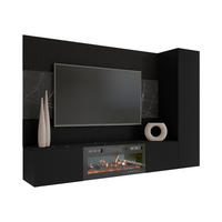 WOHNWAND Deromi VI mit Kamin - Schwarz, Holzwerkstoff (220/150/38cm) - MIRJAN24