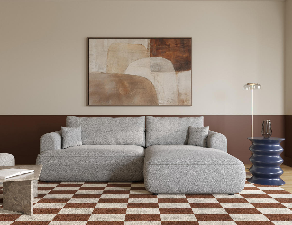 ECKSOFA Ovo Hellgrau Webstoff-Bezug - Hellgrau/Schwarz, Kunststoff/Textil (260/165cm) - Selsey