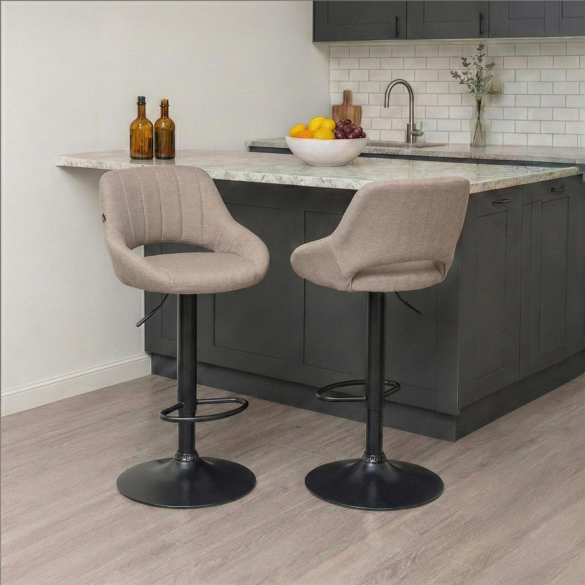 BARHOCKER Stoff Taupe - Taupe/Schwarz, Textil/Metall (47/85/48cm) - CLP