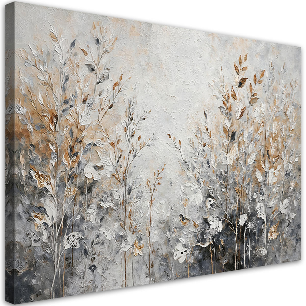 WANDBILD pflanzen abstrakt botanisch gold - Silberfarben, Textil (60/40cm) - Feeby