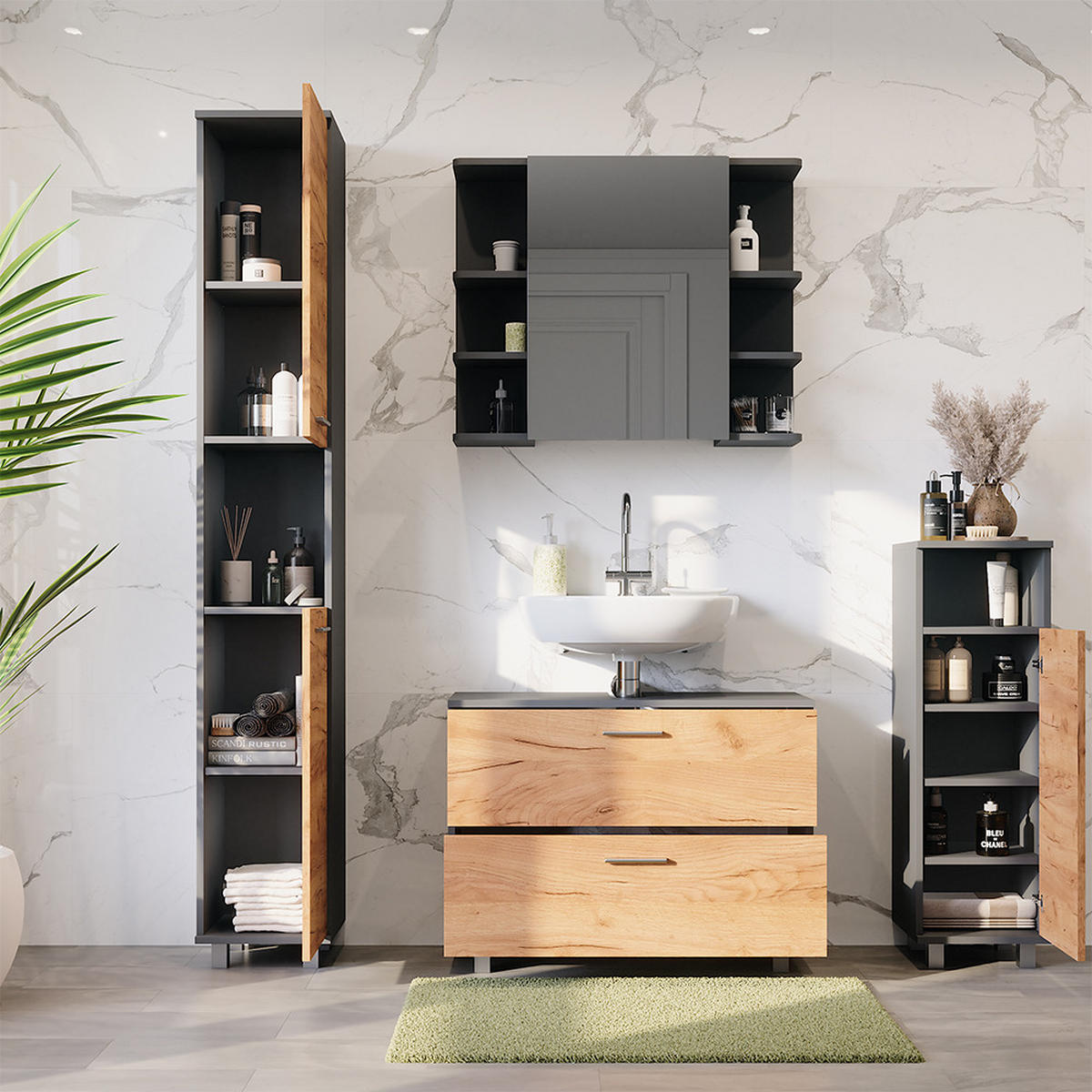 KOUPELNOVÝ NÁBYTEK Ilias Zlatý dub power/antracit - medově dubová, kompozitní dřevo (80.2/60.8/33cm) - Vicco
