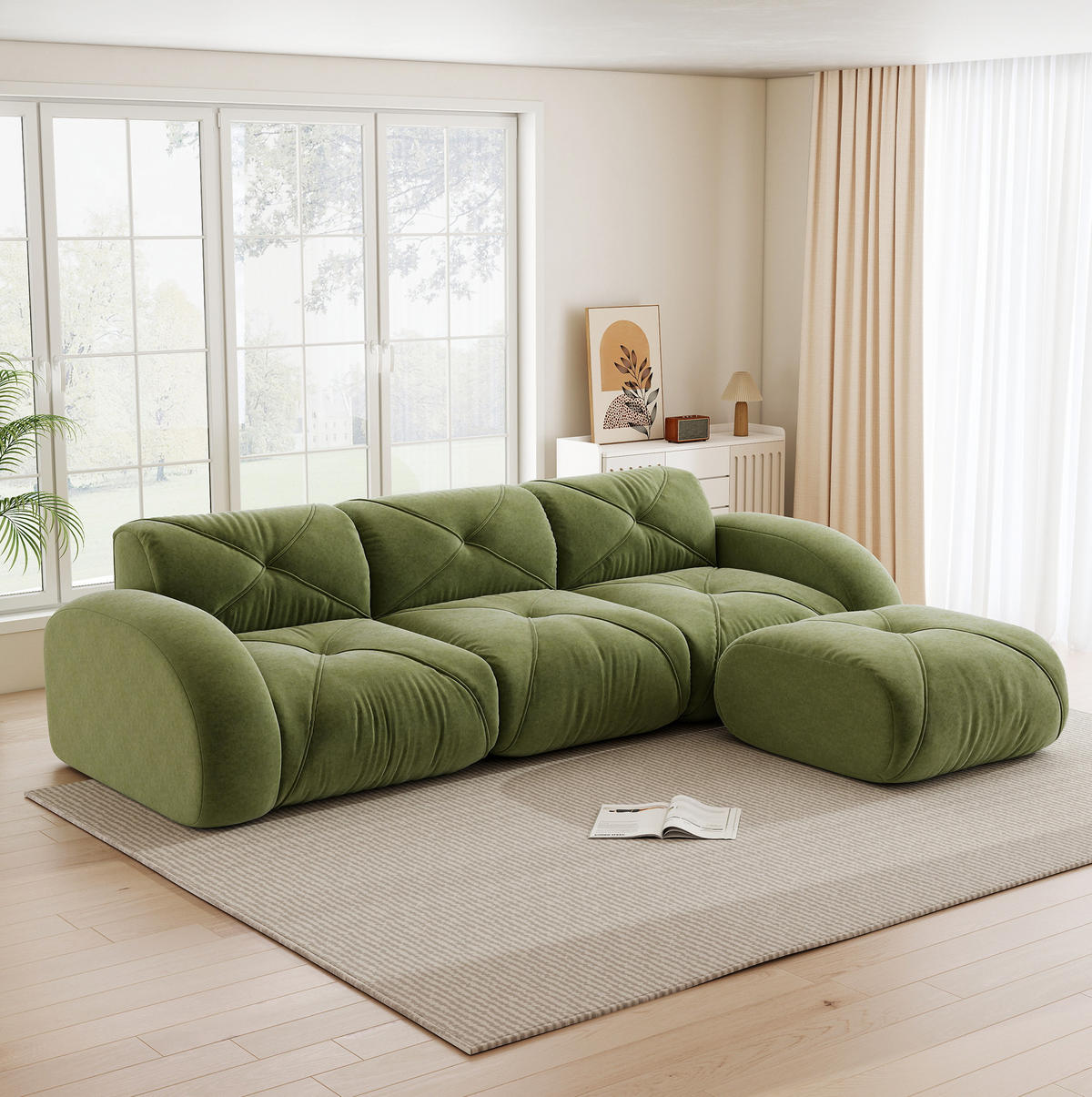 ECKSOFA aus Chenille Grün mit flexiblem Modulsystem und wolkenweichem Sitzkomfort - Grün, Textil (281/171cm) - Modfu