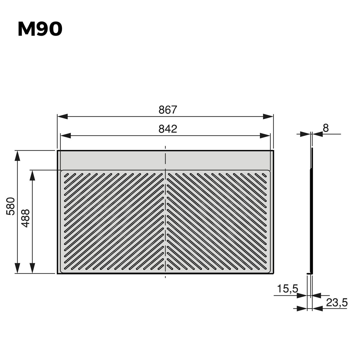 SCHUTZ für Böden von Küchenmöbeln Modell Sink, M90, 867x580mm, Brettstärke 16mm, schneidbar, Kunststoff, Anthrazitgrau - Anthrazit, Kunststoff (60.6/9/99.5cm) - EMUCA