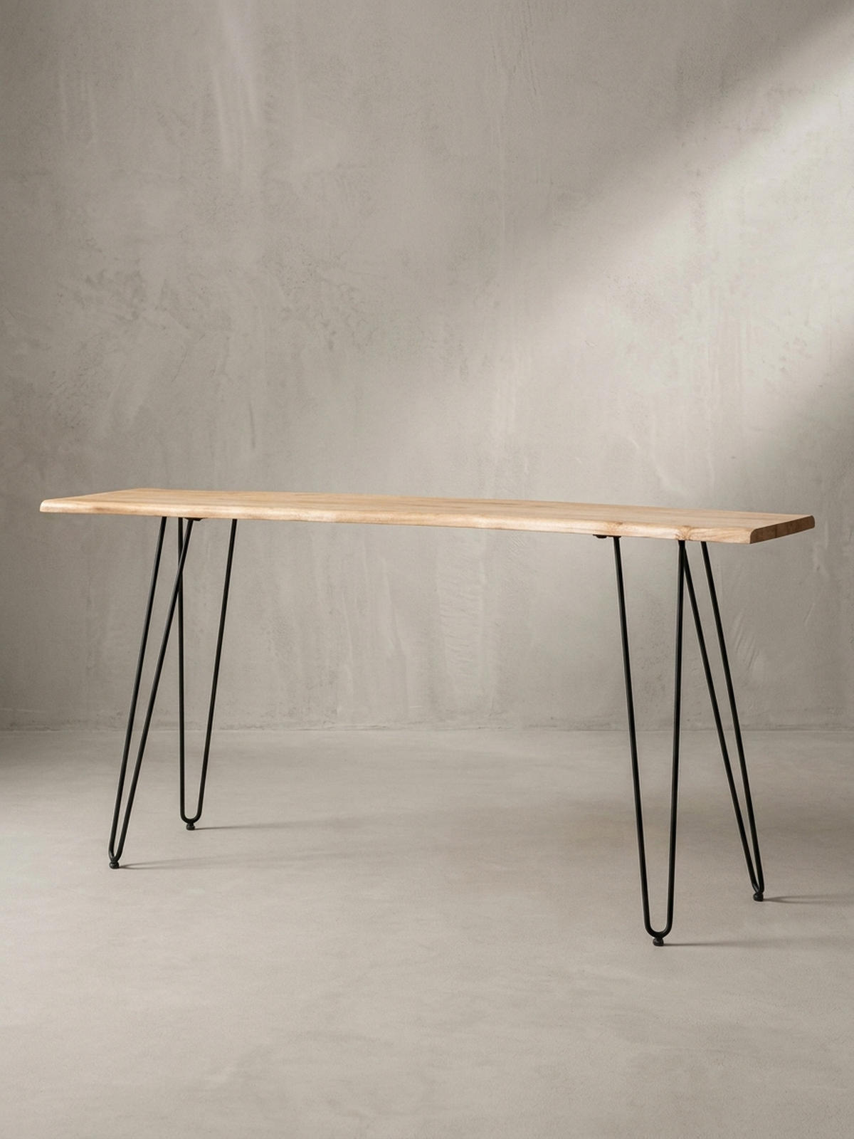 KONSOLENTISCH – Akazie Massivholz, 150x36x75 cm, mit Baumkante, Haarnadelbeine, Metallgestell - Schwarz/Akaziefarben, Holz/Metall (36/150/75cm) - KADIMA DESIGN