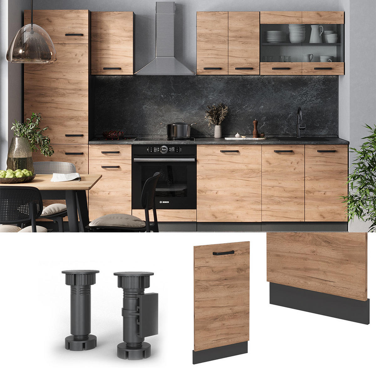 GESCHIRRSPÜLBLENDE R-Line Goldkraft Eiche 45 cm ohne Arbeitsplatte - Honigeiche/Anthrazit, Holzwerkstoff (45/81.8/1.6cm) - Vicco