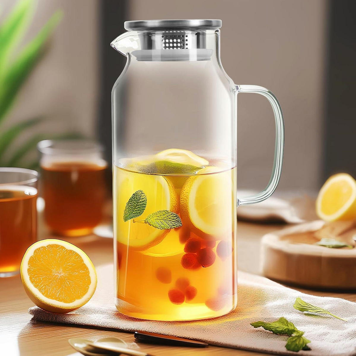 KARAFFE 2 Liter Borosilikatglas mit Edelstahldeckel - Transparent, Glas (10.5/10.5cm)