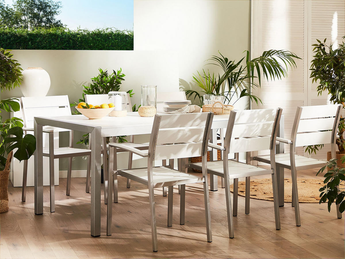 GARTENSTUHL 6er-Set Kunstholz weiß Vernio - Weiß, Kunststoff (54/88/57cm) - Beliani