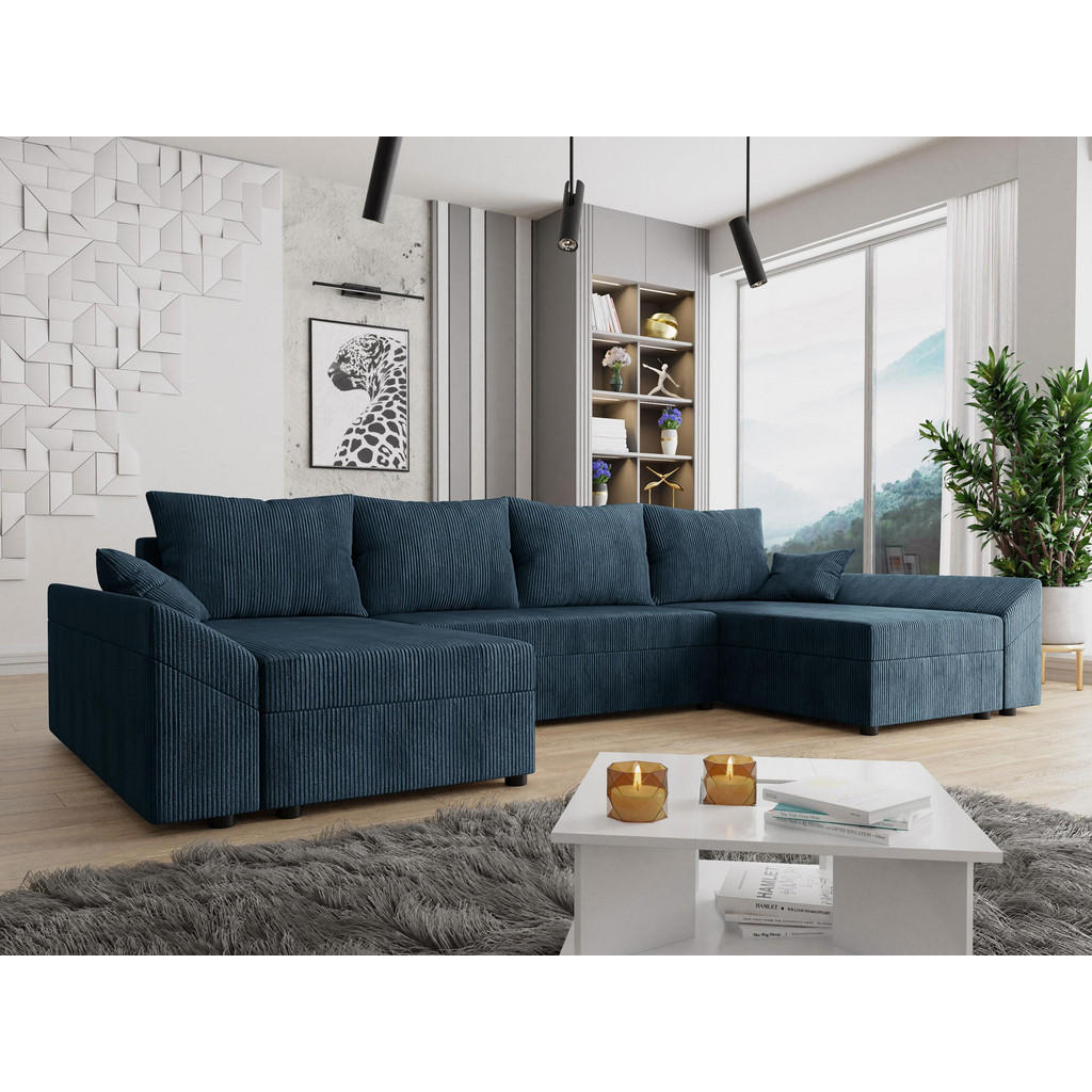 Thumbnail - Mirjan24 Wohnlandschaft, Blau, Textil, 6-Sitzer, U-Form,Rechteckig, 310x82x140 cm, Wohnzimmer, Sofas & Couches, Wohnland...