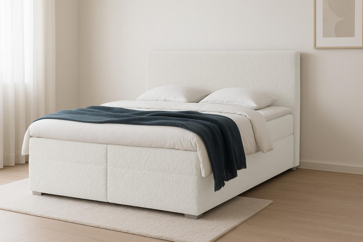 BOXBETT BOUCLE 200/200 in Boucle Creme H3 - Creme, Holz/Holzwerkstoff (200/200cm) - Deine Möbel 24