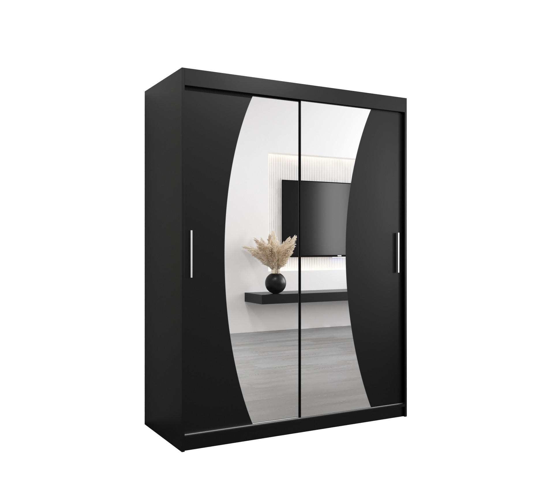 SCHWEBETÜRENSCHRANK 200/150/62 2-türig - Silberfarben/Schwarz, Holz/Kunststoff (150/200/62cm) - MÖBEL KRYSPOL