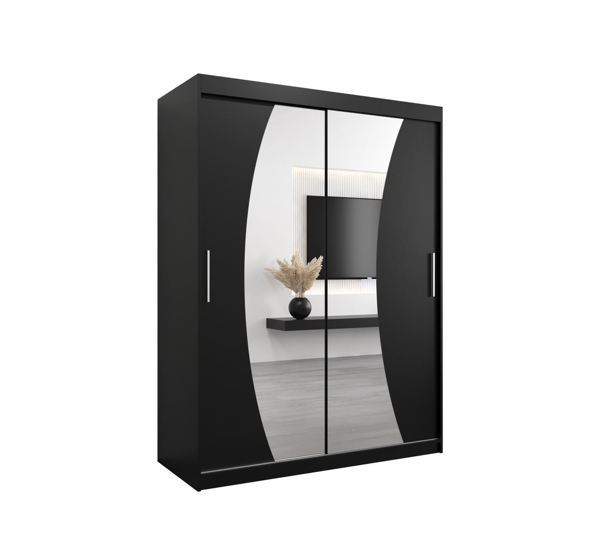 SCHWEBETÜRENSCHRANK 200/150/62 2-türig - Silberfarben/Schwarz, Holz/Kunststoff (150/200/62cm) - MÖBEL KRYSPOL