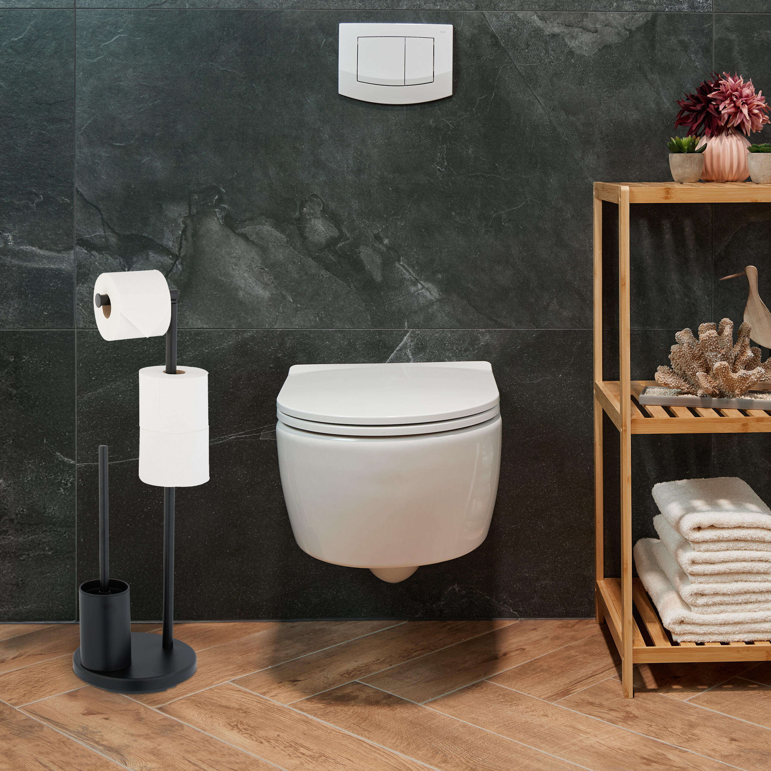 WC-GARNITUR - Schwarz, Textil/Metall (22/68/22cm) - Relaxdays