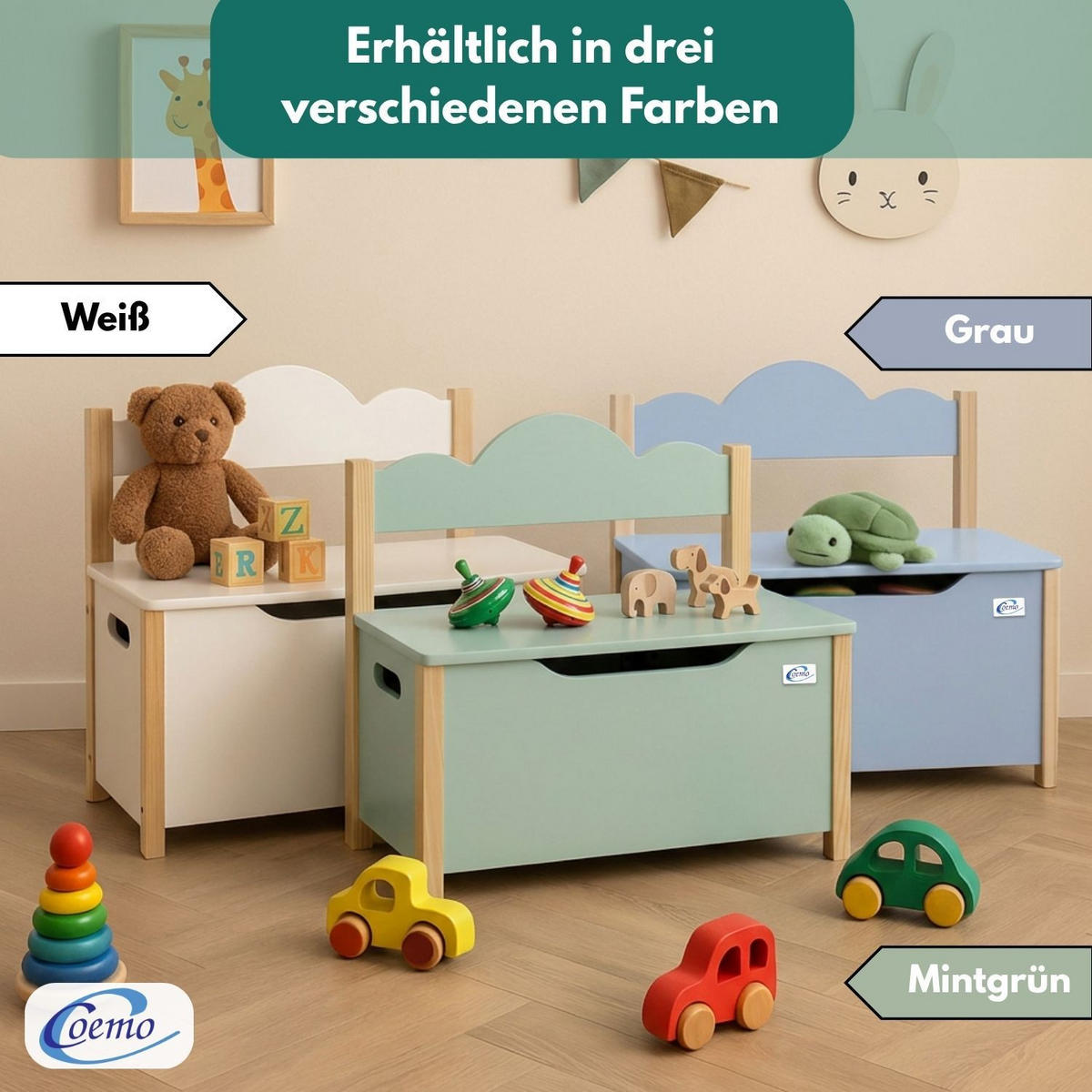 KINDERSITZBANK TRUDI Spielzeugtruhe in Mintgrün - Grün, Holzwerkstoff (26/60cm) - Coemo