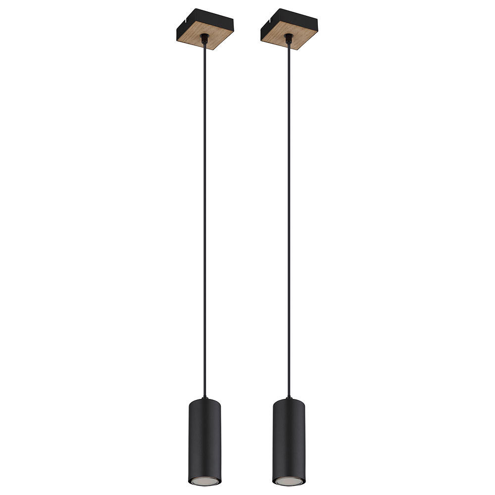 HÄNGELEUCHTE Holzoptik Schwarz Zylinder 2er Set - Schwarz, Metall (9/9/120cm) - Globo Lighting