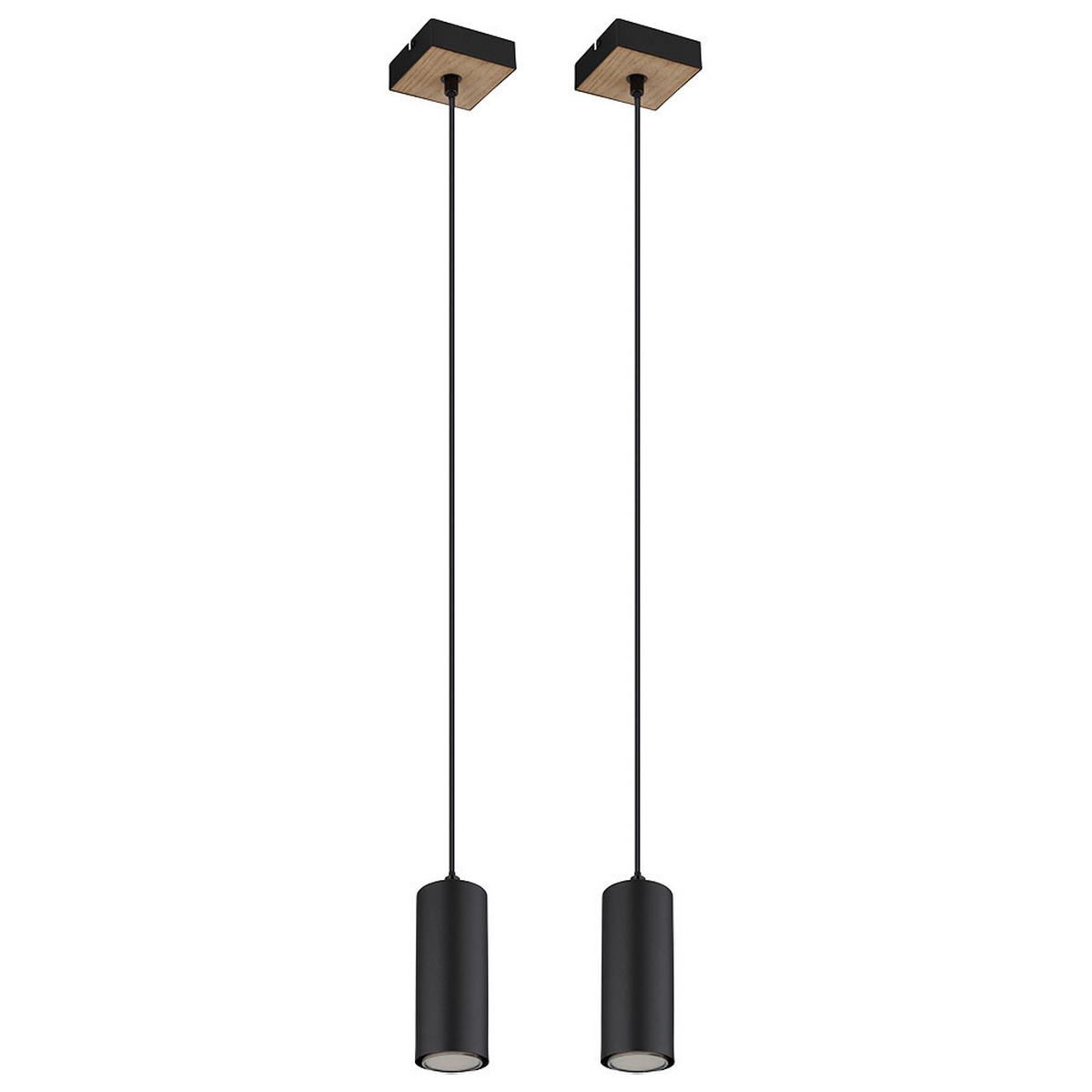 HÄNGELEUCHTE Holzoptik Schwarz Zylinder 2er Set - Schwarz, Metall (9/9/120cm) - Globo Lighting