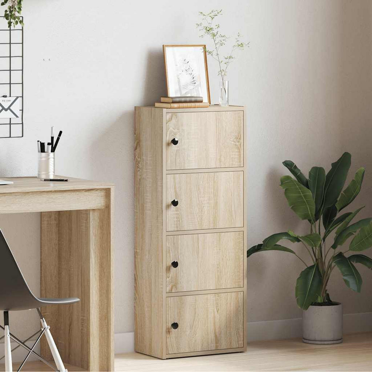 BÜCHESCHRANK mit 4 Türen 40/24/102 cm aus Holzwerkstoff Sonoma-Eiche Dekor - Sonoma Eiche, Holz (40/102/24cm) - vidaXL