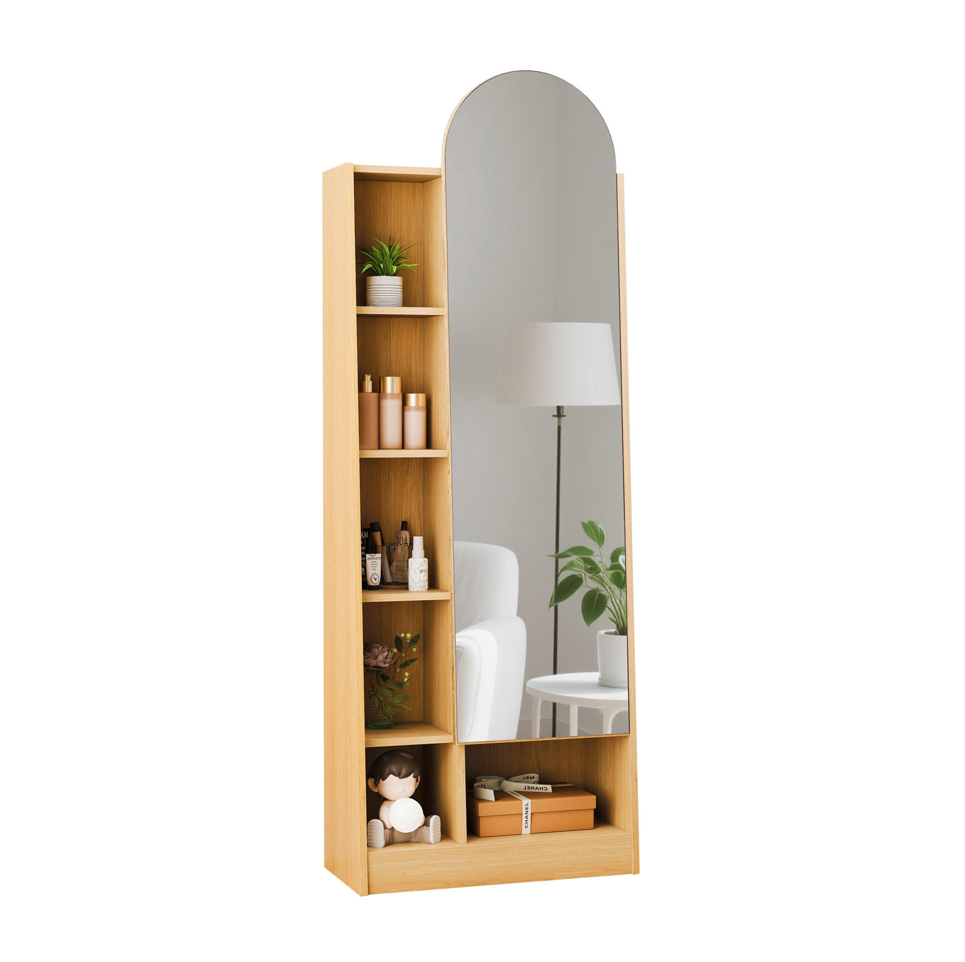 HIGHBOARD 60/165/28 cm Natur aus MDF mit Spiegeltür - Naturfarben, Holzwerkstoff (28/165/60cm) - OKMYHOME