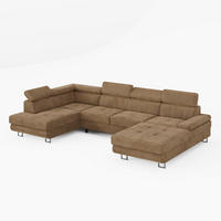 WOHNLANDSCHAFT MARRY Links Braun Velours-Stoff mit Schlaffunktion und zwei Bettkästen - Beige, Holz/Metall (335/90/190cm) - Barchello