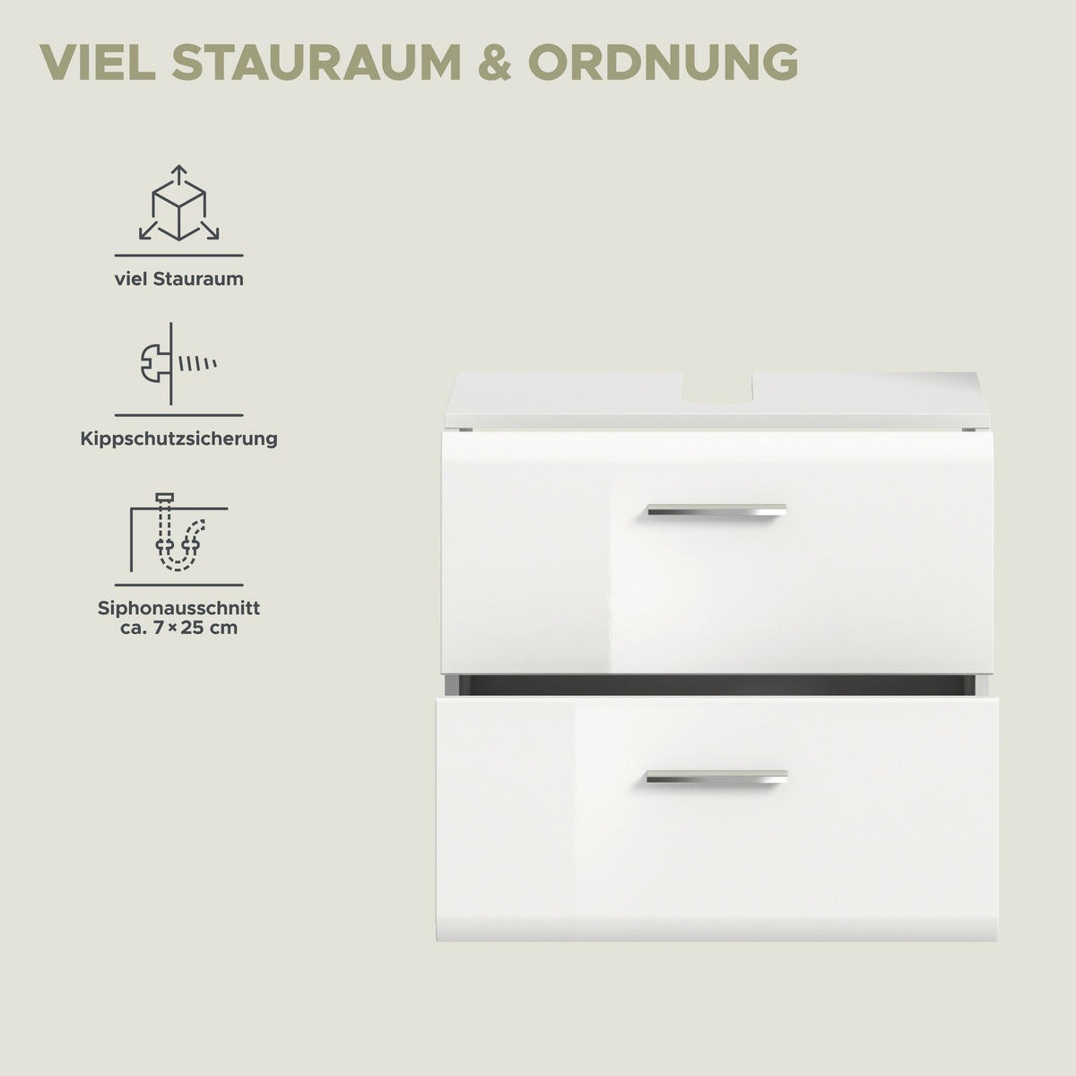 WASCHBECKENUNTERSCHRANK Ice Bad in weiß Nachbildung und weiß hochglanz B/H/T: 60x55x30 cm - Weiß, Holz (60/54/32cm)