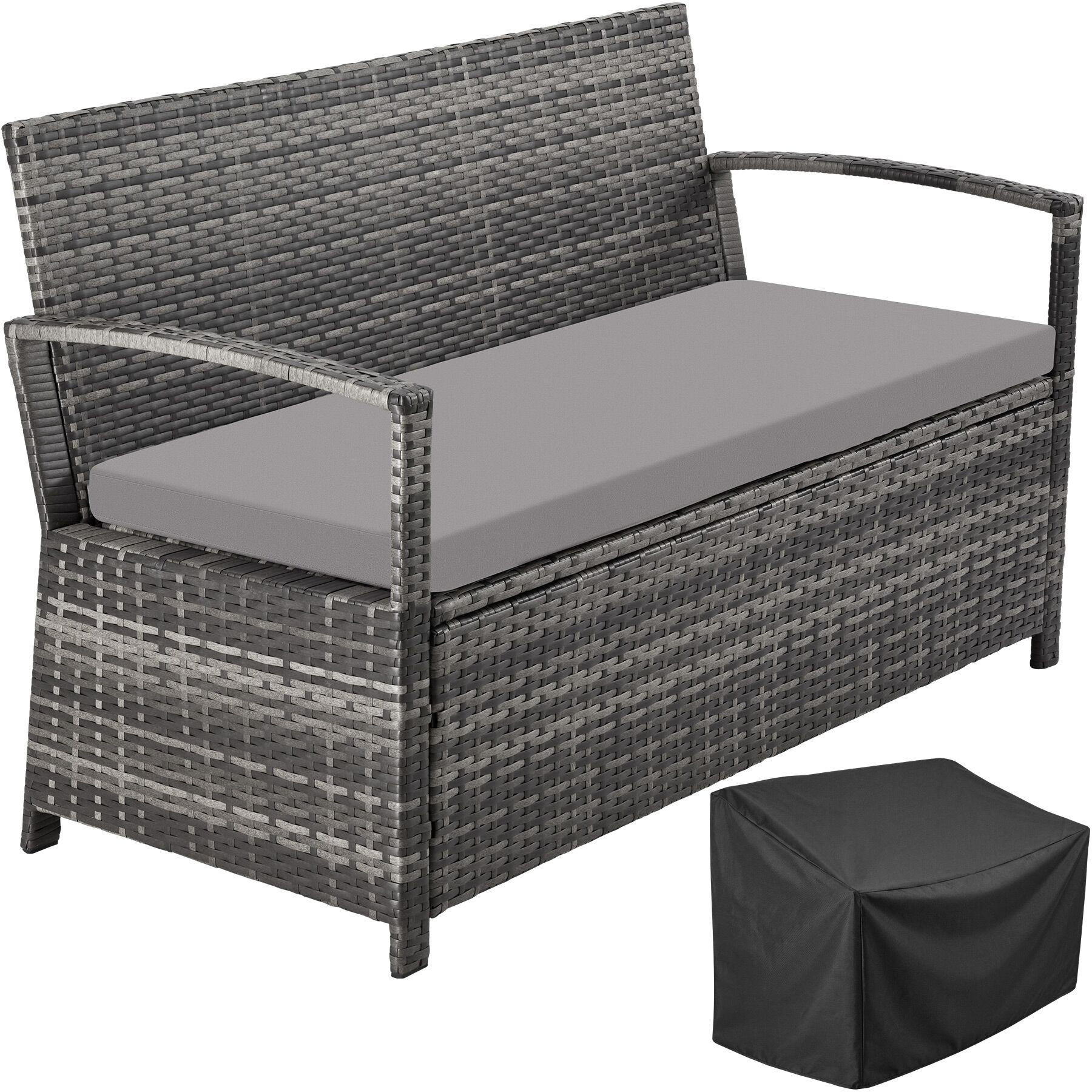 RATTAN-GARTENBANK Vecchia, 128 x 56 x 77,5 cm, inklusive Schutzhülle, grau - Grau, Kunststoff (128/77.5/56cm) - tectake