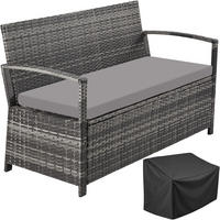 RATTAN-GARTENBANK Vecchia, 128 x 56 x 77,5 cm, inklusive Schutzhülle, grau - Grau, Kunststoff (128/77.5/56cm) - tectake
