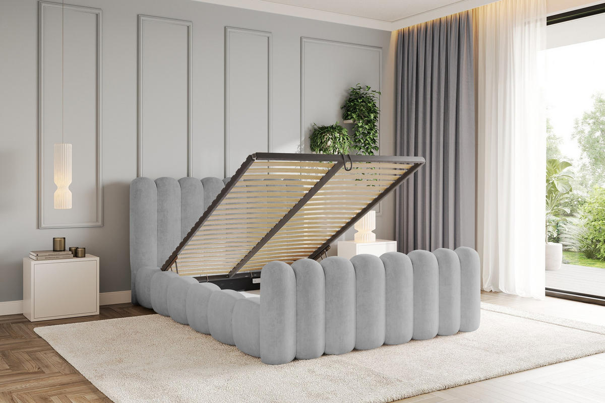 POLSTERBETT mit Bettkasten, Fußteil und Lattenrost, Boxbett ohne Matratze - SENA-Z 140x200 Grau - Hellgrau, Holzwerkstoff/Textil (140/200cm) - ALTDECOR